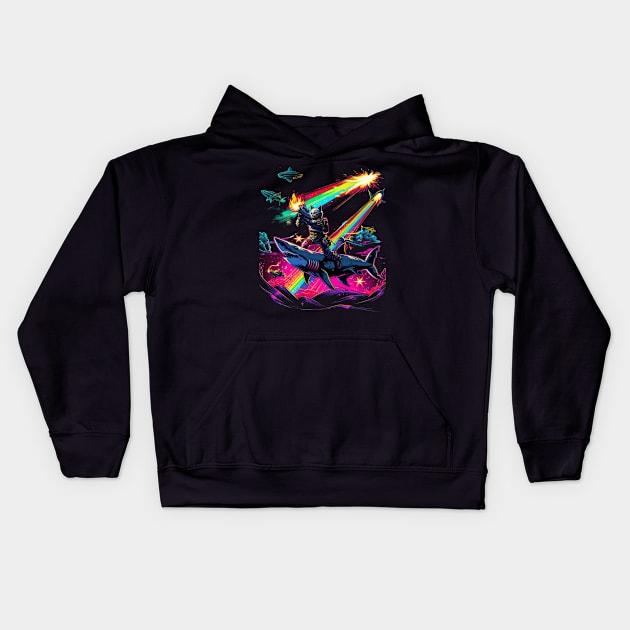 Shark Adventure Cat's Aquatic Journey Kids Hoodie by BilodeauBlue